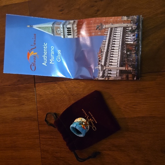 Murano Glass Ring with Blue and Orange Ocean Design" Sz 7.5 - Picture 3 of 4